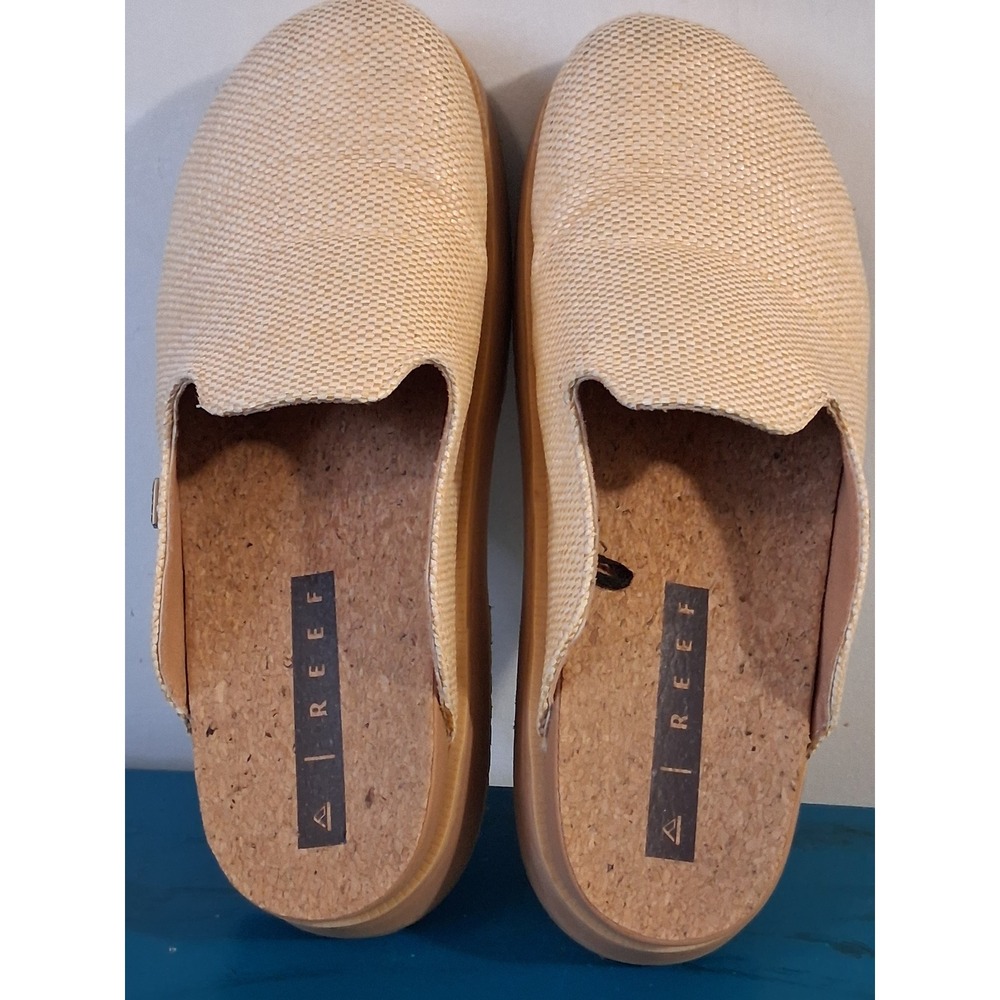 Reef Vista Skye Cream Woven Platform Mules Clogs Womens 10 Cork Footbed